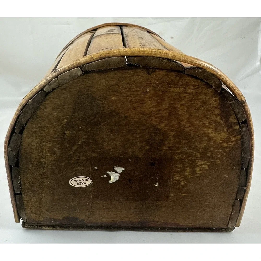 Wooden Split Bamboo-Rattan-Style Slat Basket W/Handle 18